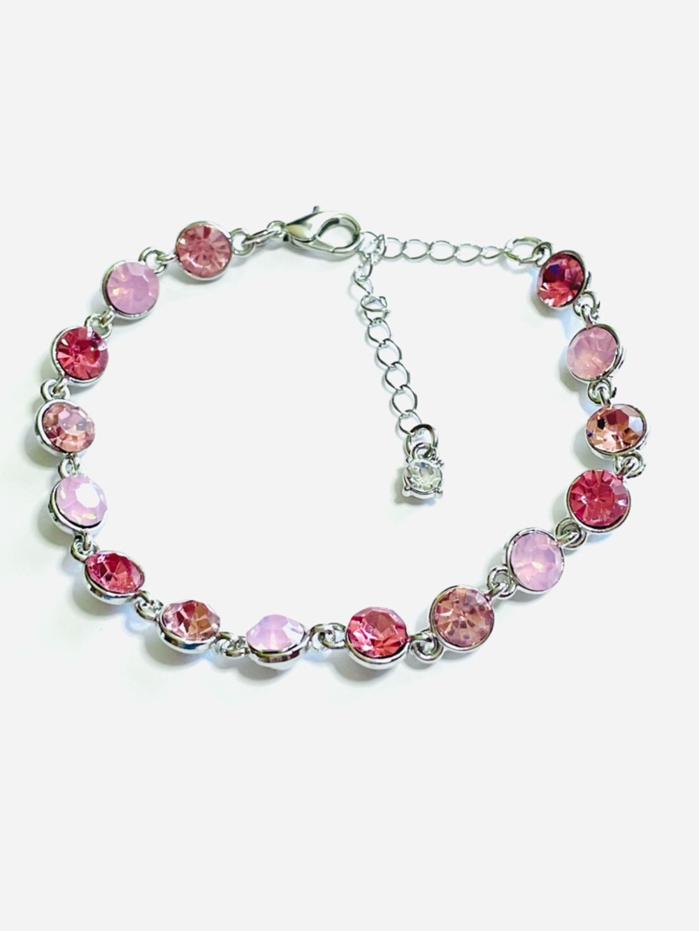 Pink Crystal Station Silver Bracelet - Women Jewelry